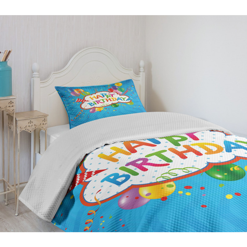 Greeting Text Party Hats Bedspread Set