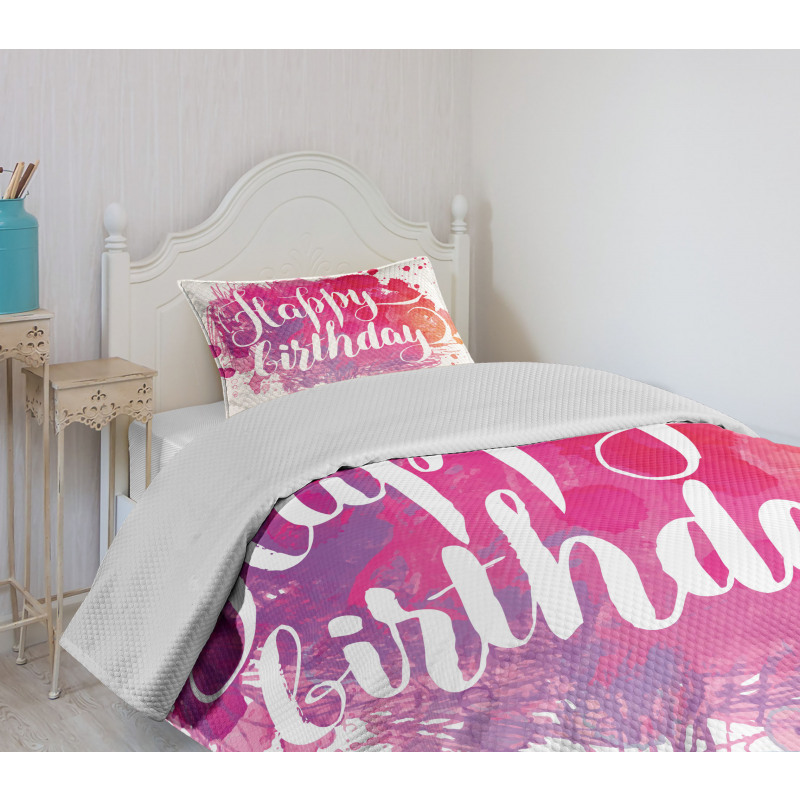 Watercolor Birthday Text Bedspread Set