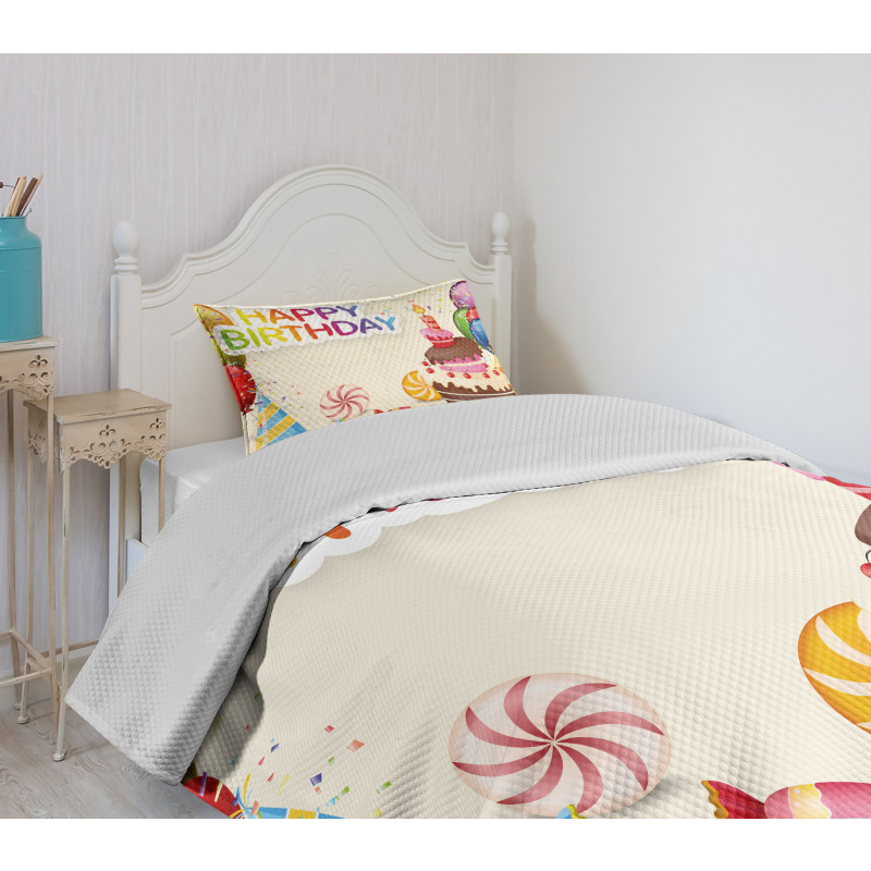 Colorful Party Elements Bedspread Set