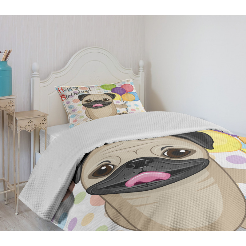 Birthday Pug Dog Bedspread Set