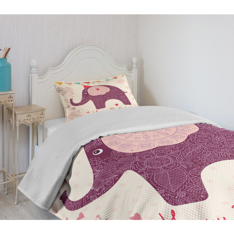 Purple Art Elephant Bedspread Set