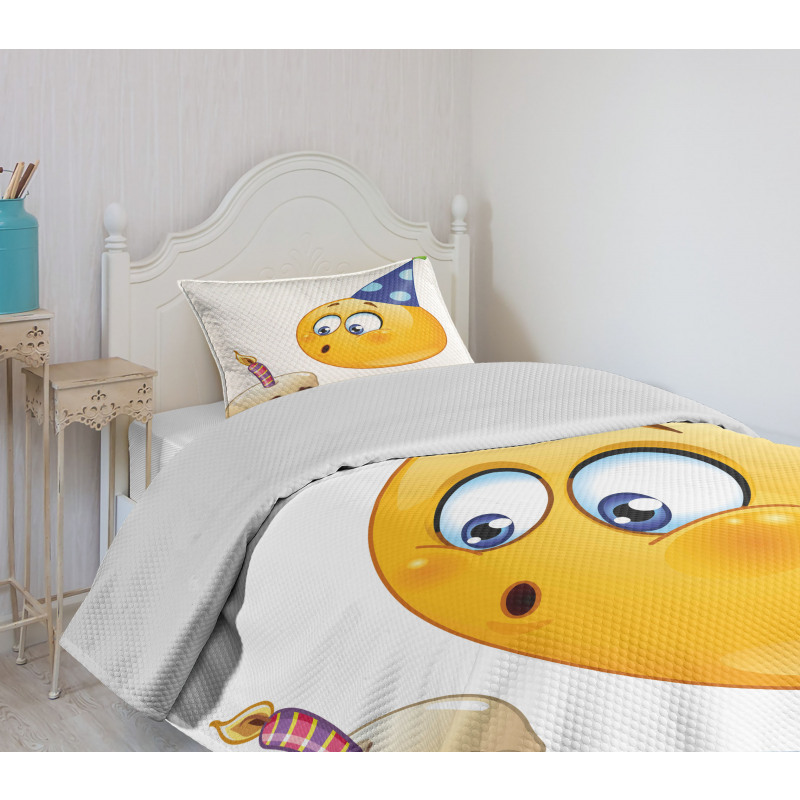 Emoji Face with Cone Bedspread Set