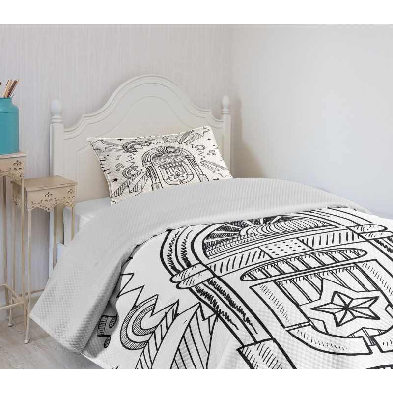 Cartoon Sketchy Music Box Bedspread Set