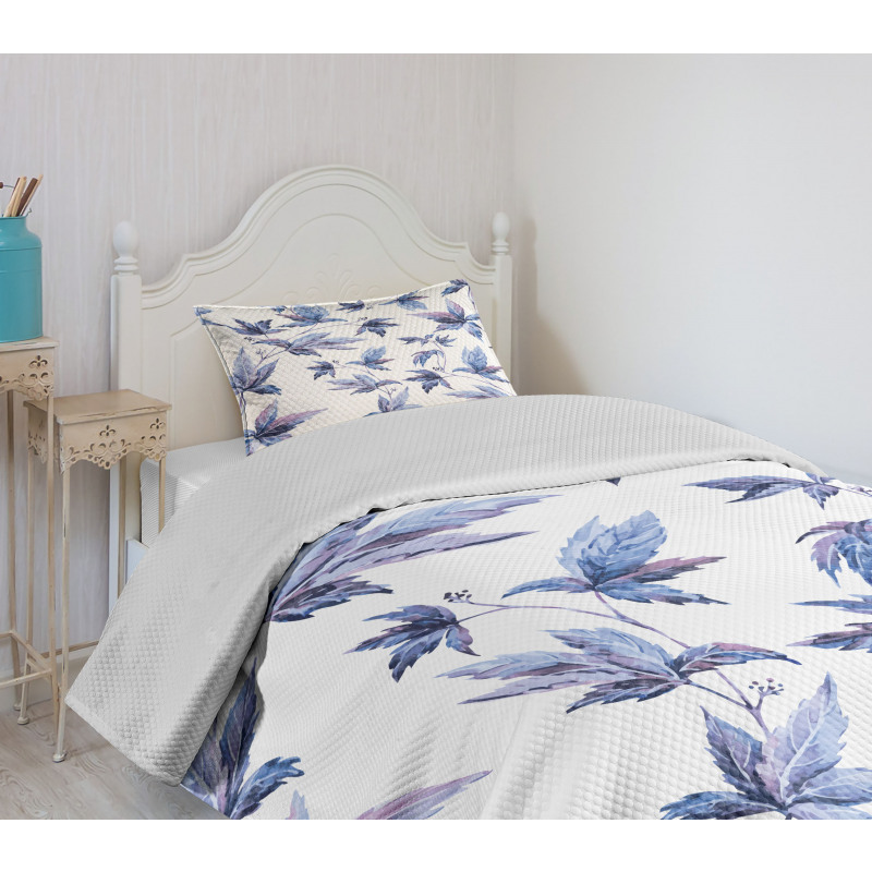 Watercolored Tree Leaves Bedspread Set