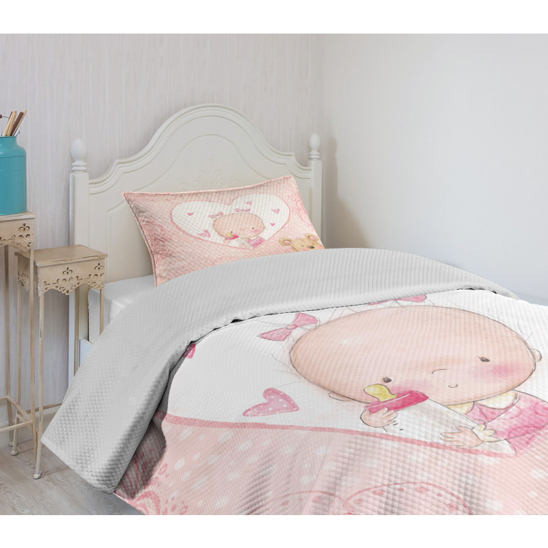 Girls Baby Teddy Bear Bedspread Set