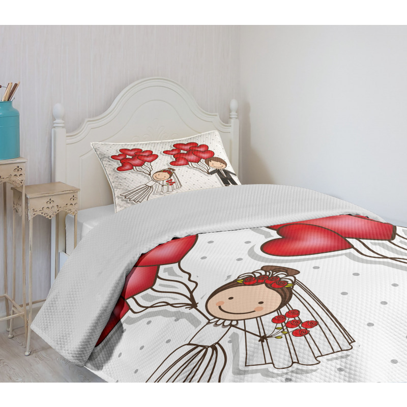 Funny Newlyweds Balloons Bedspread Set