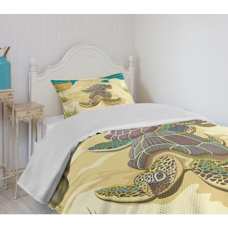 Sea Turtles Sand Boat Bedspread Set