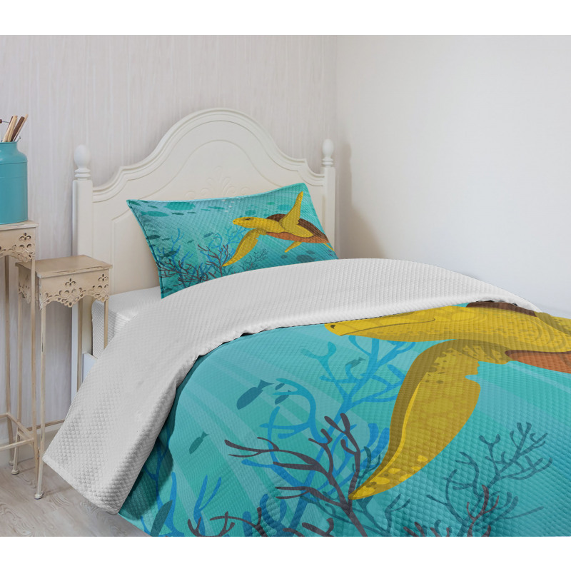Cartoon Turtle Coral Bedspread Set