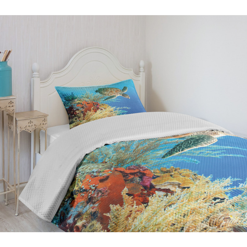 Exotic Turtle Coral Bedspread Set