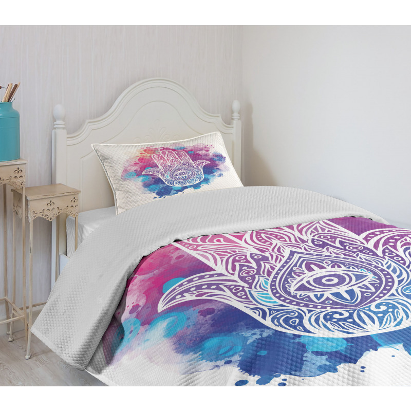 Watercolor Hamsa Art Bedspread Set