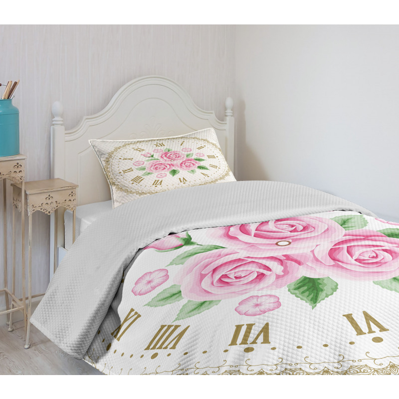 Vintage Clock Roses Bedspread Set