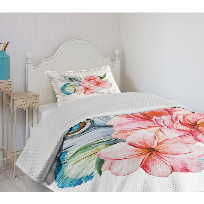 Peony and Peacock Bedspread Set