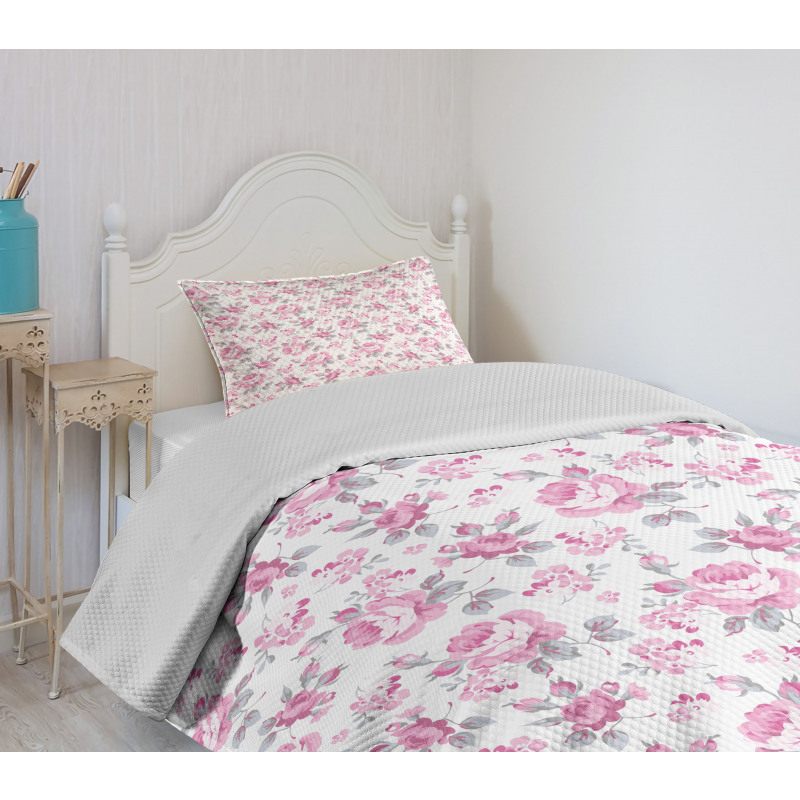 Pink Roses Spring Bedspread Set