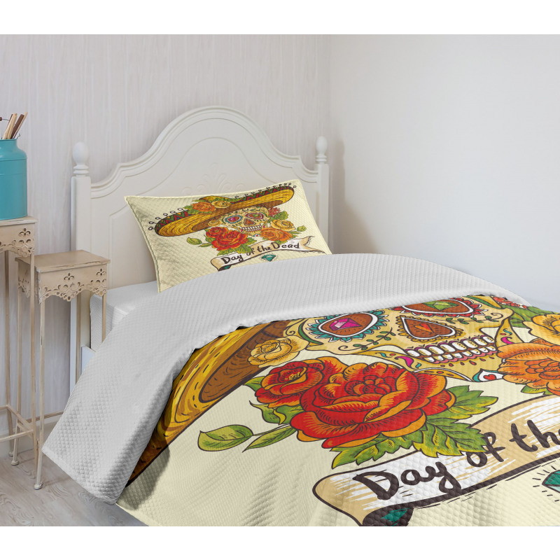 Skull in Sombrero Bedspread Set