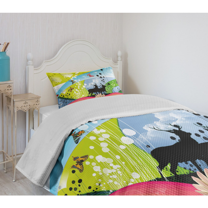 2 Reindeer in Spring Bedspread Set