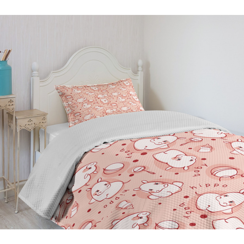 Hippo Pattern Bedspread Set