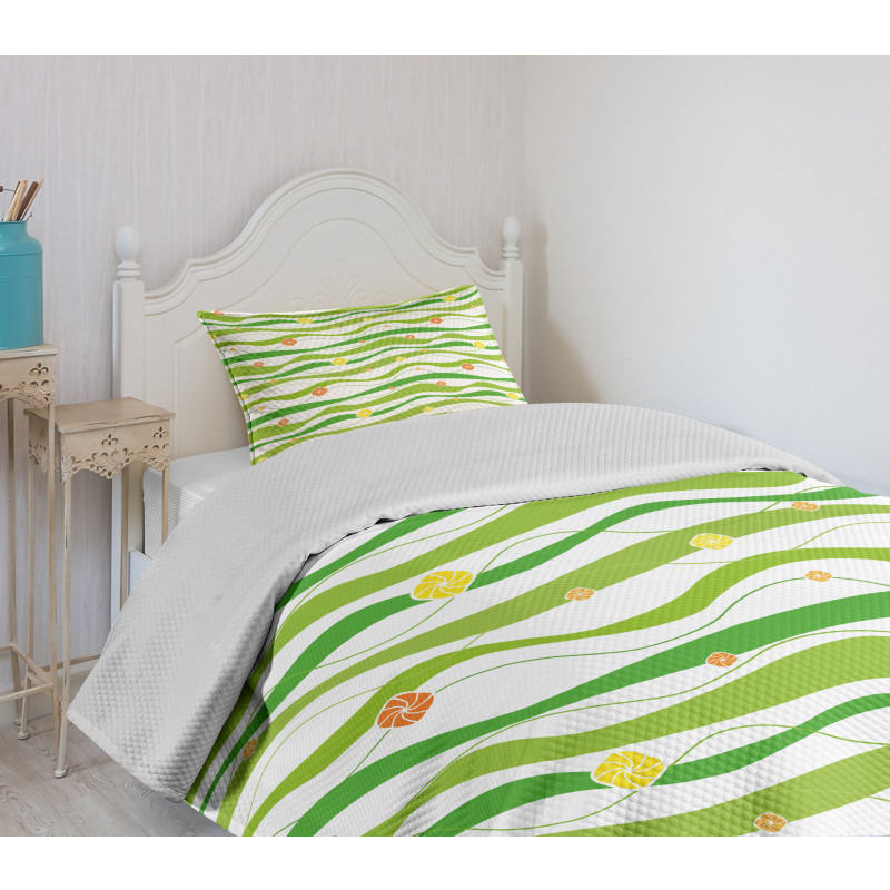 Colorful Wavy Bands Bedspread Set