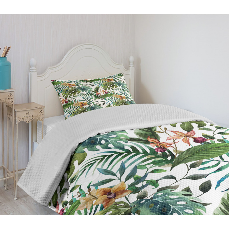 Palm Tree Flowers Hibiscus Bedspread Set