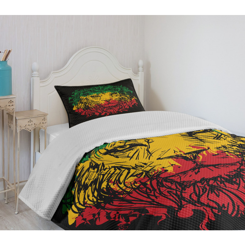 Grunge Lion Head Portrait Bedspread Set