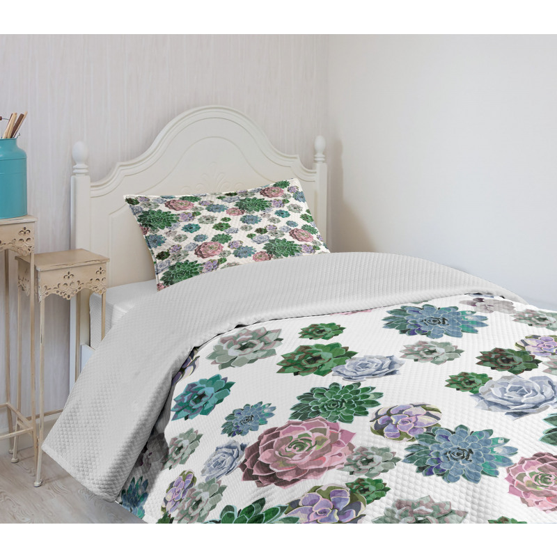 Succulent Plants Garden Bedspread Set