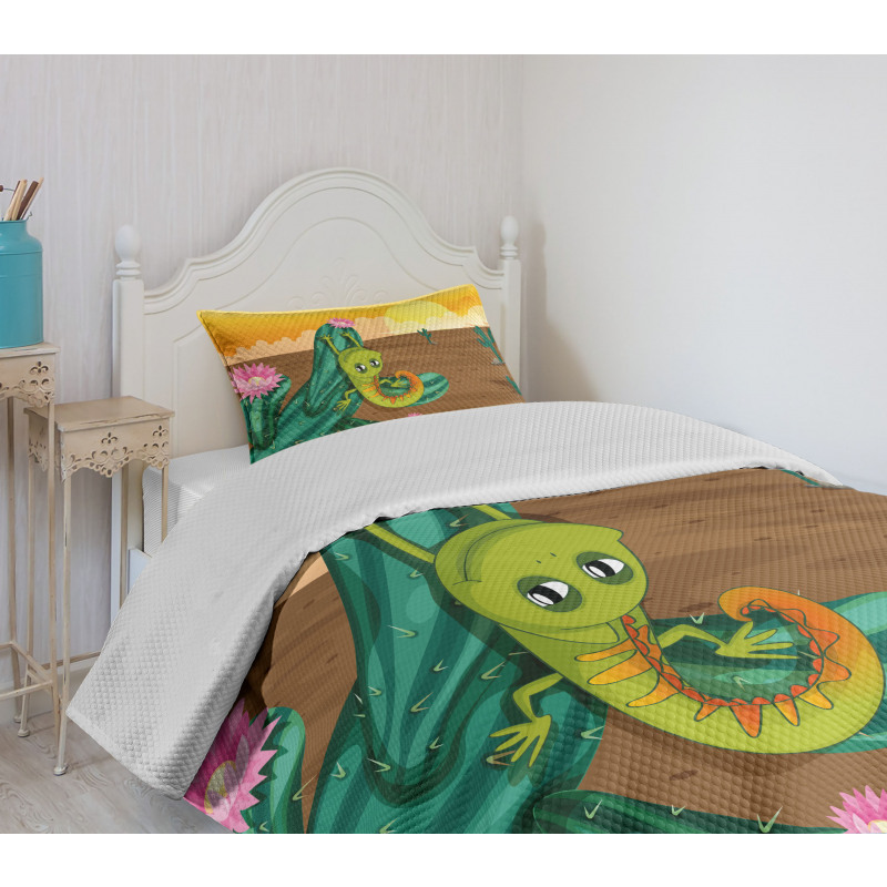 Cartoon Desert Landscape Bedspread Set