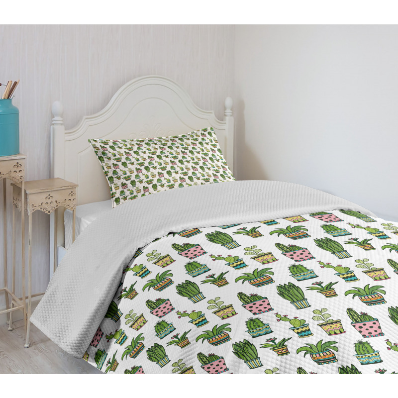 Succulent Doodle Pots Bedspread Set