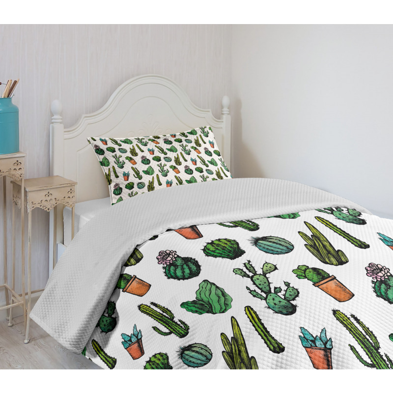 Spiked Cacti Pots Art Bedspread Set