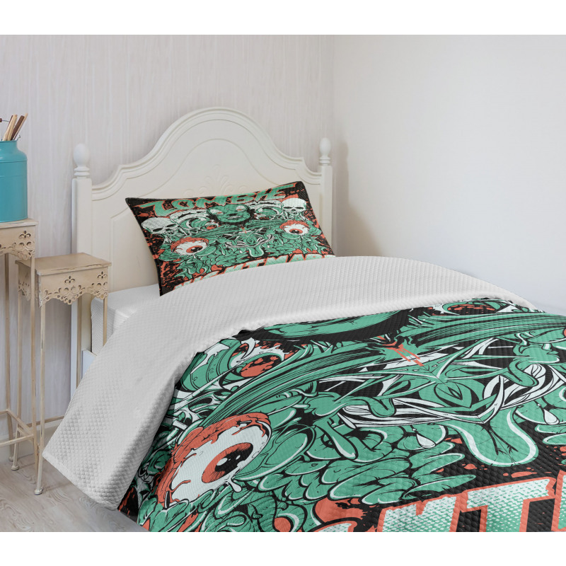 Retro Skulls Ghost Bedspread Set