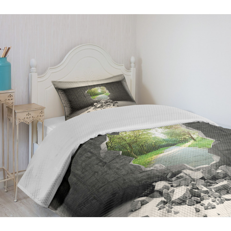 Concrete Room Hole Exit Bedspread Set