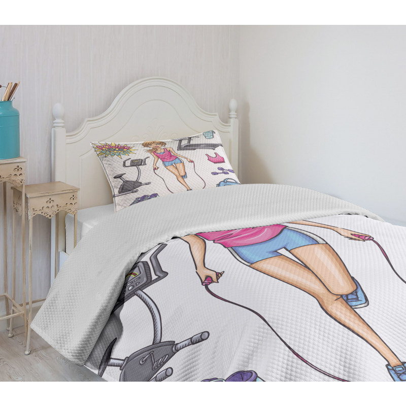 Cartoon Girl Work Bedspread Set