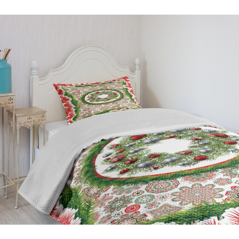 Fir Wreath Ornaments Bedspread Set