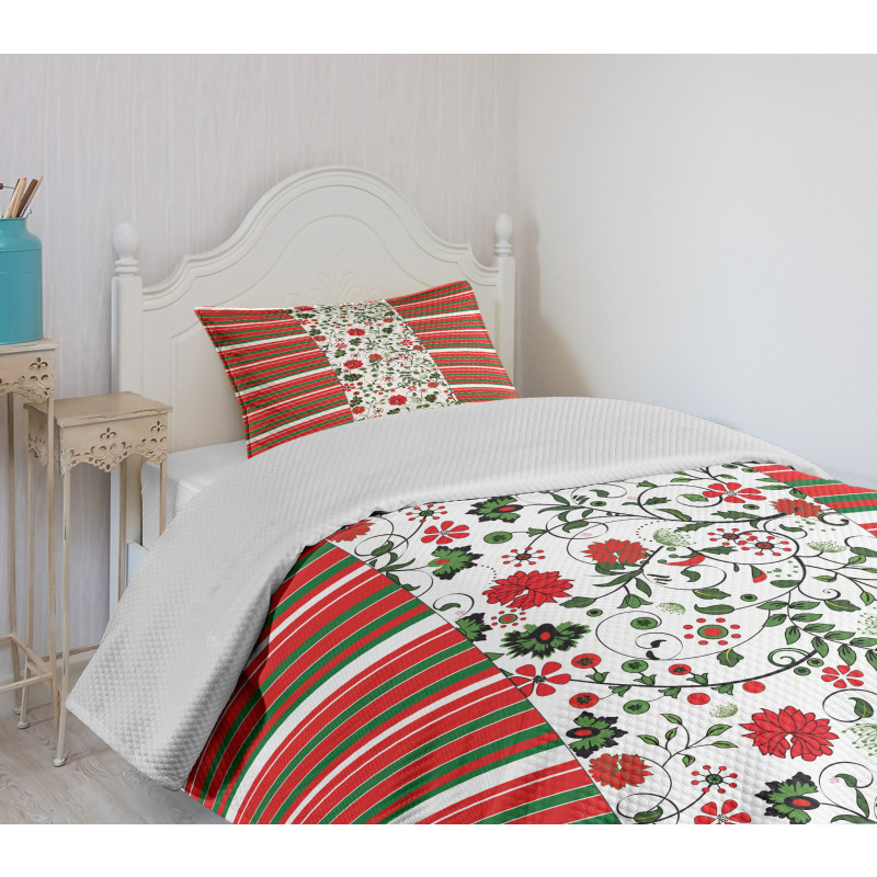 Stripes Floral Border Bedspread Set