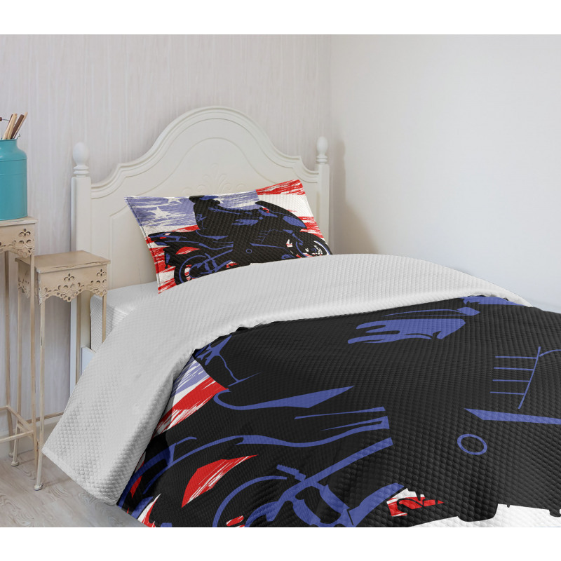 Man on Motorcycle Bedspread Set