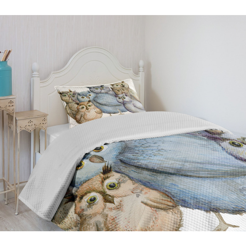 Owl Family Portrait Art Bedspread Set