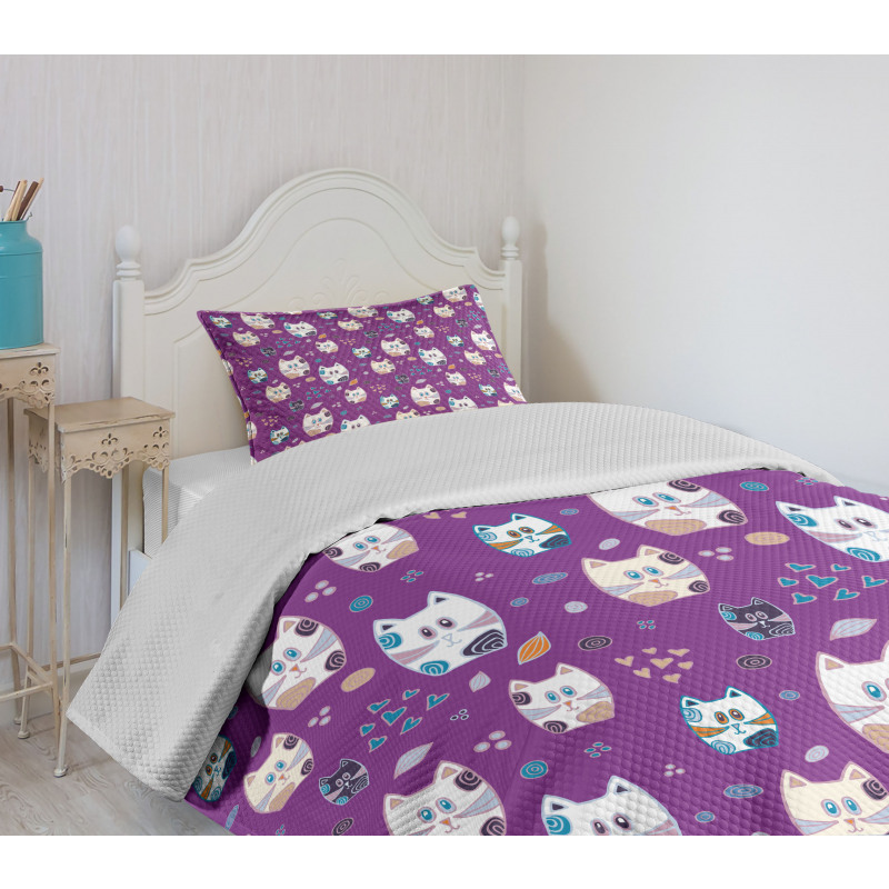 Doodle Cartoon Kittens Bedspread Set