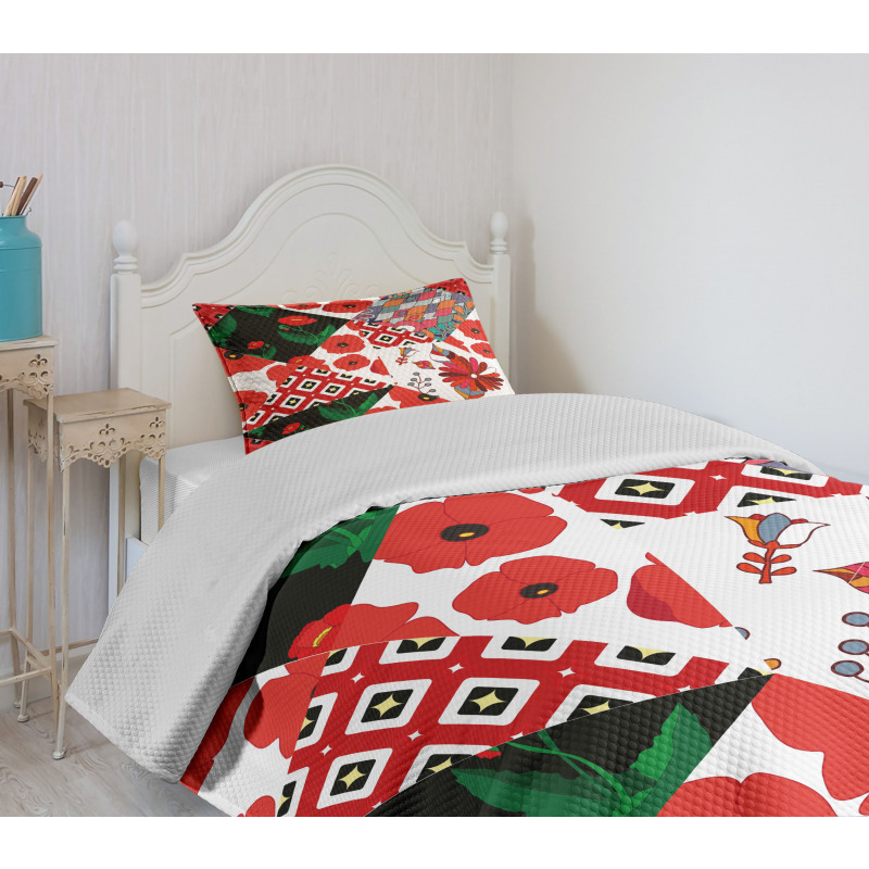 Slavic Patchwork Poppy Bedspread Set