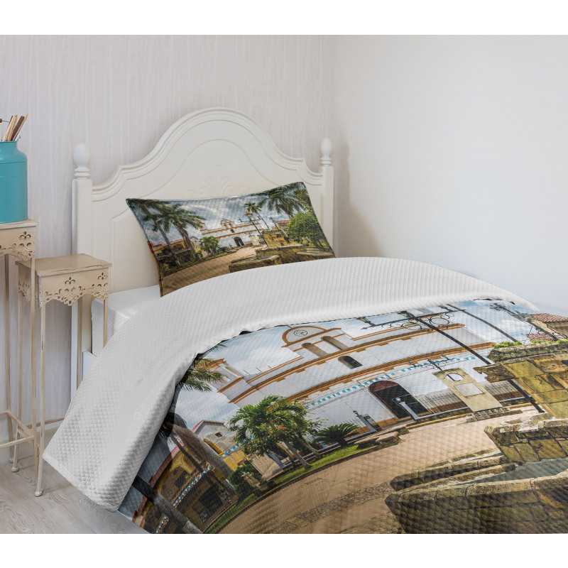 Mayan Town with Palms Bedspread Set