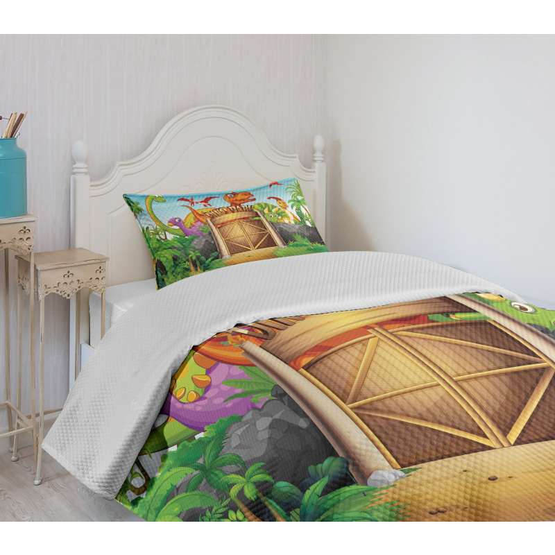 Wild Dinosaurs Park Door Bedspread Set