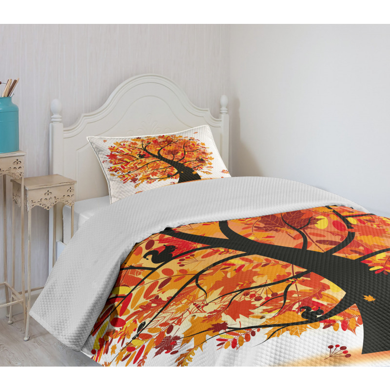 Cartoon Tree Leaves Bedspread Set