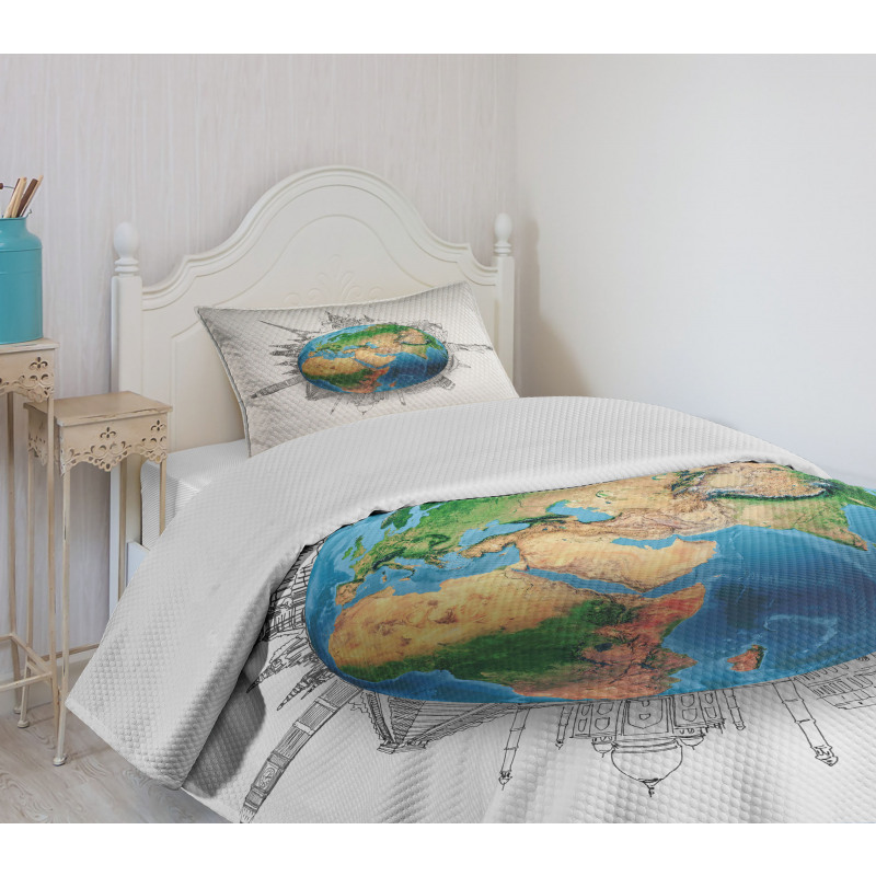 Realistic Globe Planet Bedspread Set