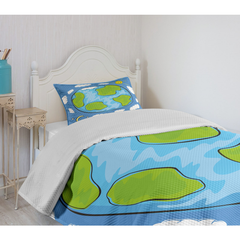 Kids Drawing of Planet Bedspread Set