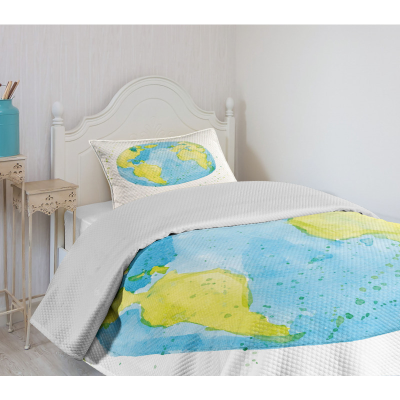 Watercolor Style Planet Bedspread Set