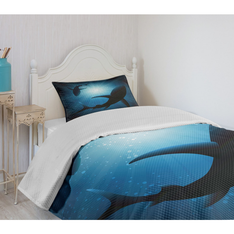 Fish Silhouettes Swimming Bedspread Set