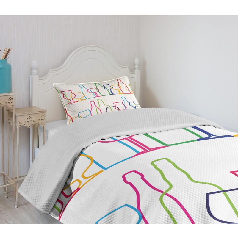 Colorful Outline Bottles Bedspread Set