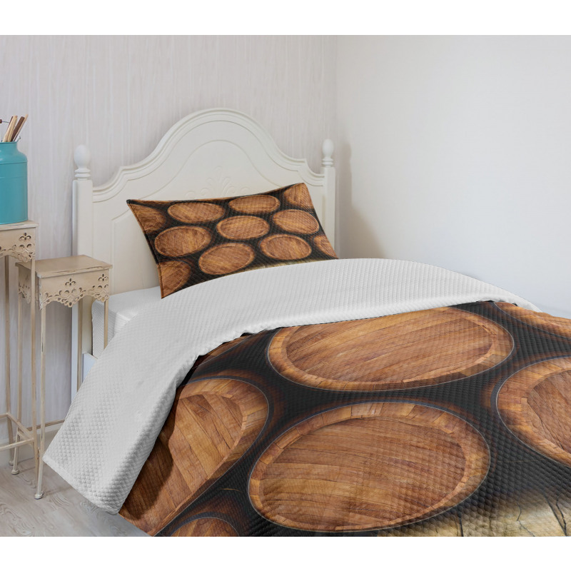 Wall of Wooden Barrels Bedspread Set