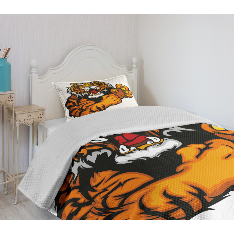 Cartoon Angry Wild Cat Bedspread Set