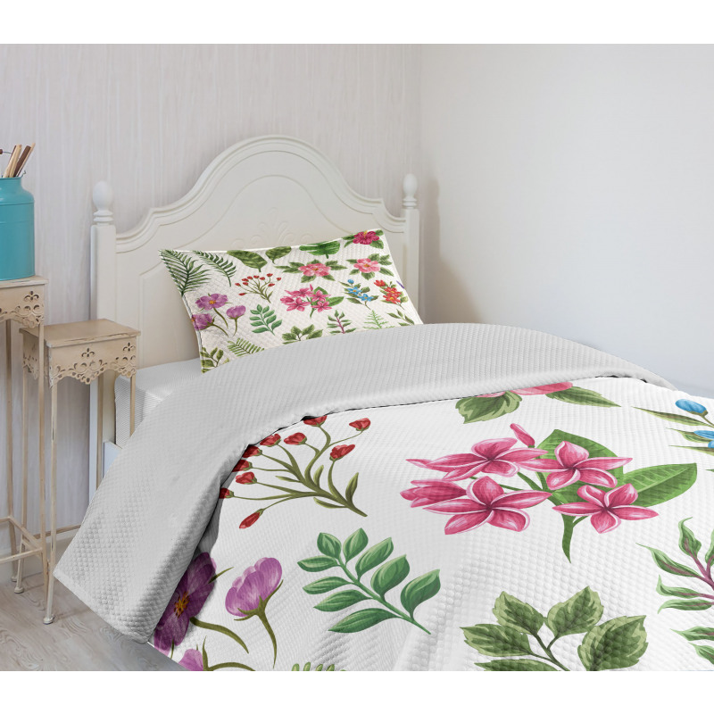 Exotic Flowers and Ferns Bedspread Set