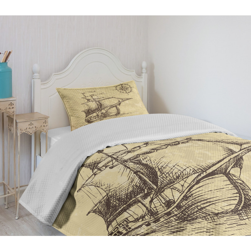 Old Paper Ship Bedspread Set