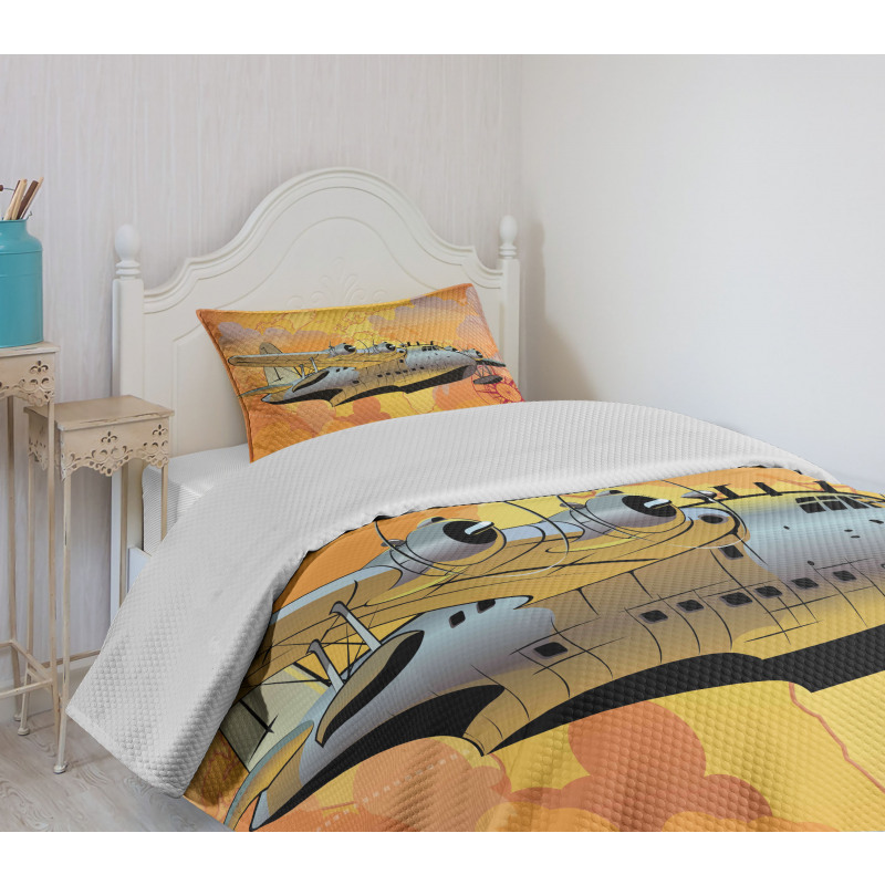 Retro Seaplane Bedspread Set