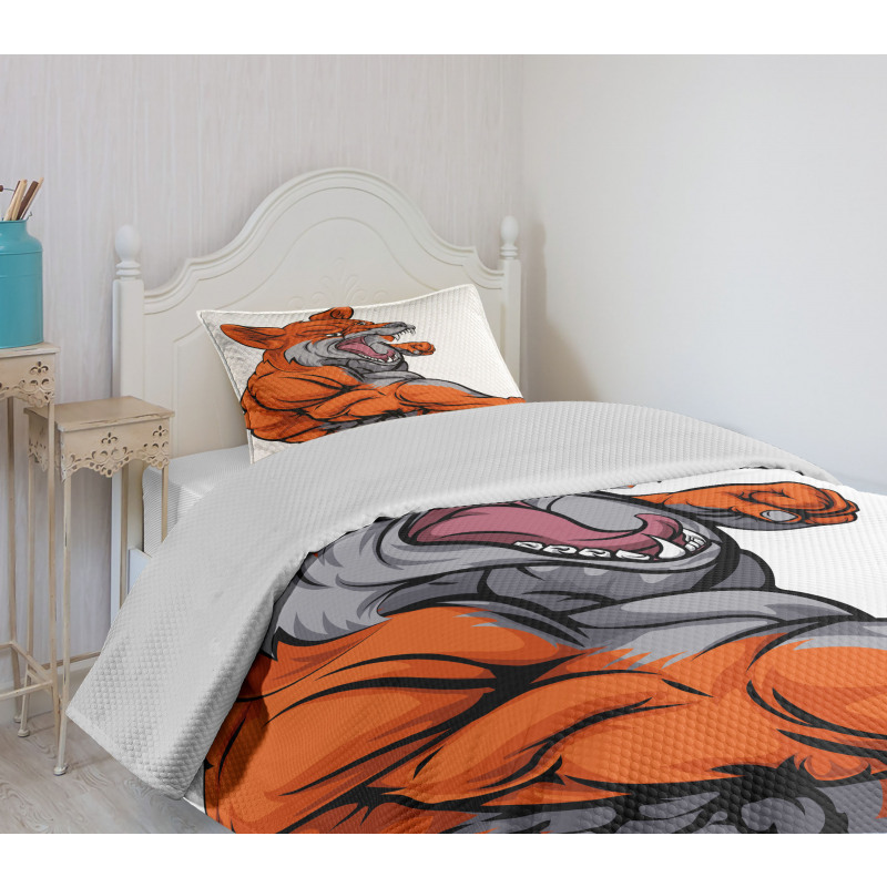 Muscular Sports Fox Mascot Bedspread Set